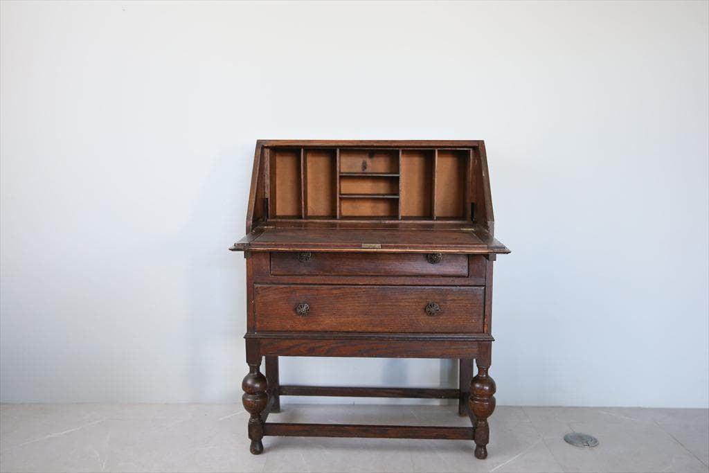 英国アンティーク木製ライティングビューロー/デスク/勉強机/テーブル(91-10