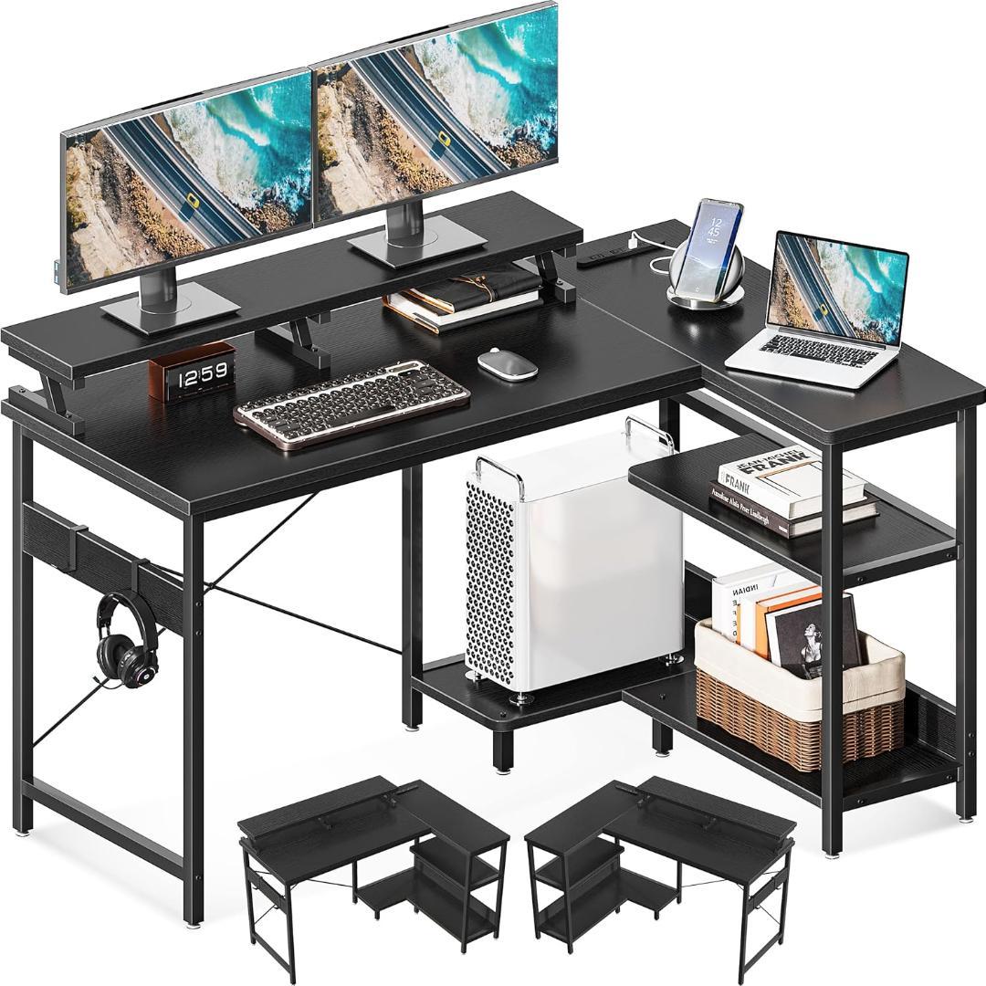 【M3100-168-120】パソコンデスク L字型　幅120cm コンセント付