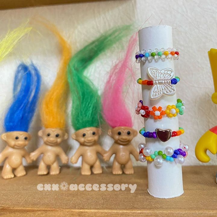 【rs-3】 ビーズリング ✿ 韓国 カラフル 蝶々 ハート