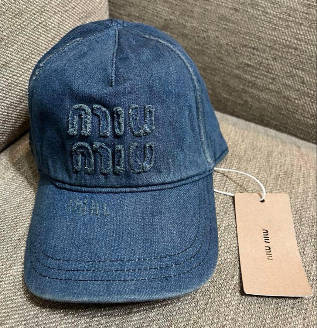 新品未使用品★タグ付き　miumiuロゴ　デニムベースボールキャップ
