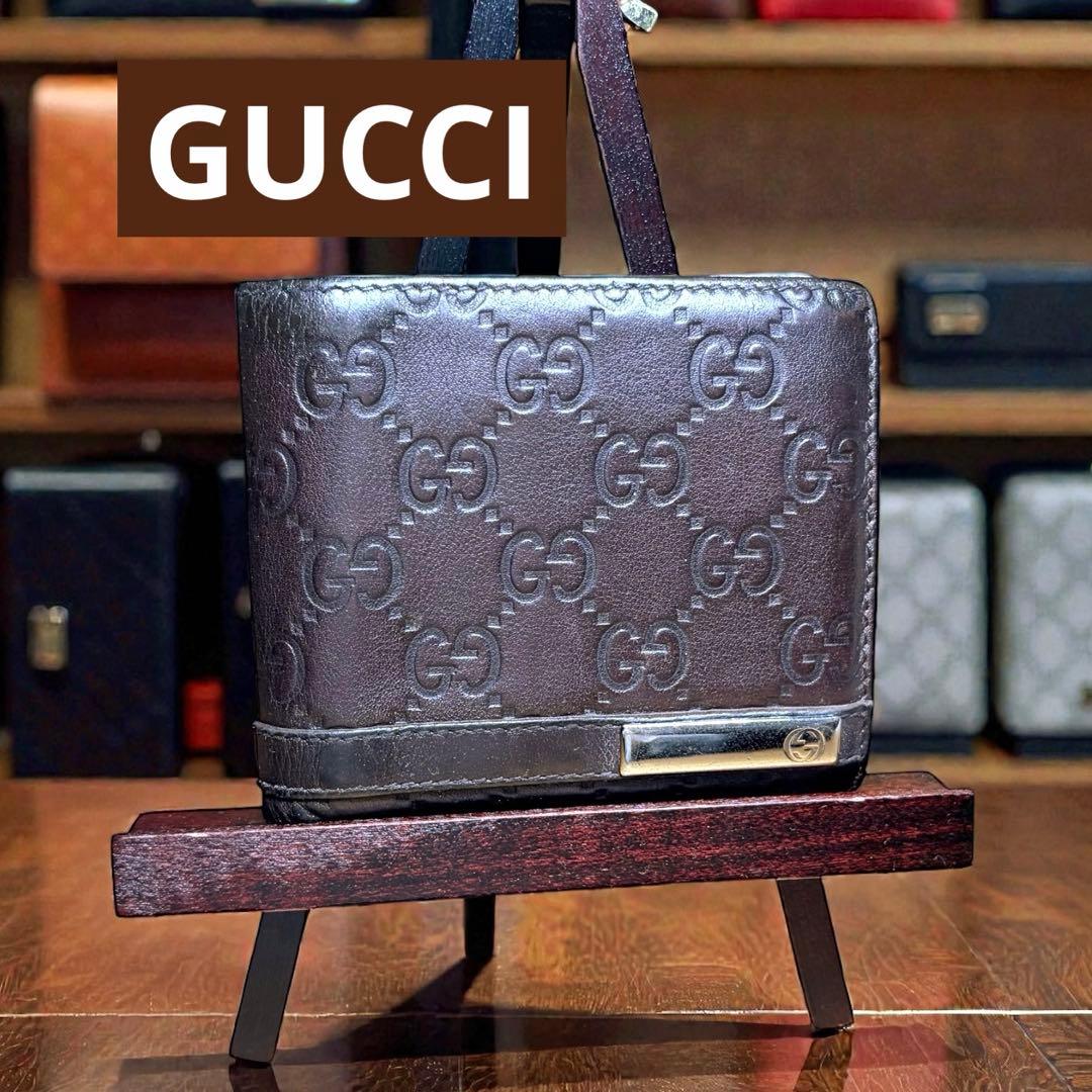 GUCCI グッチ 二つ折り財布 シマ インターロッキング GG ロゴプレート