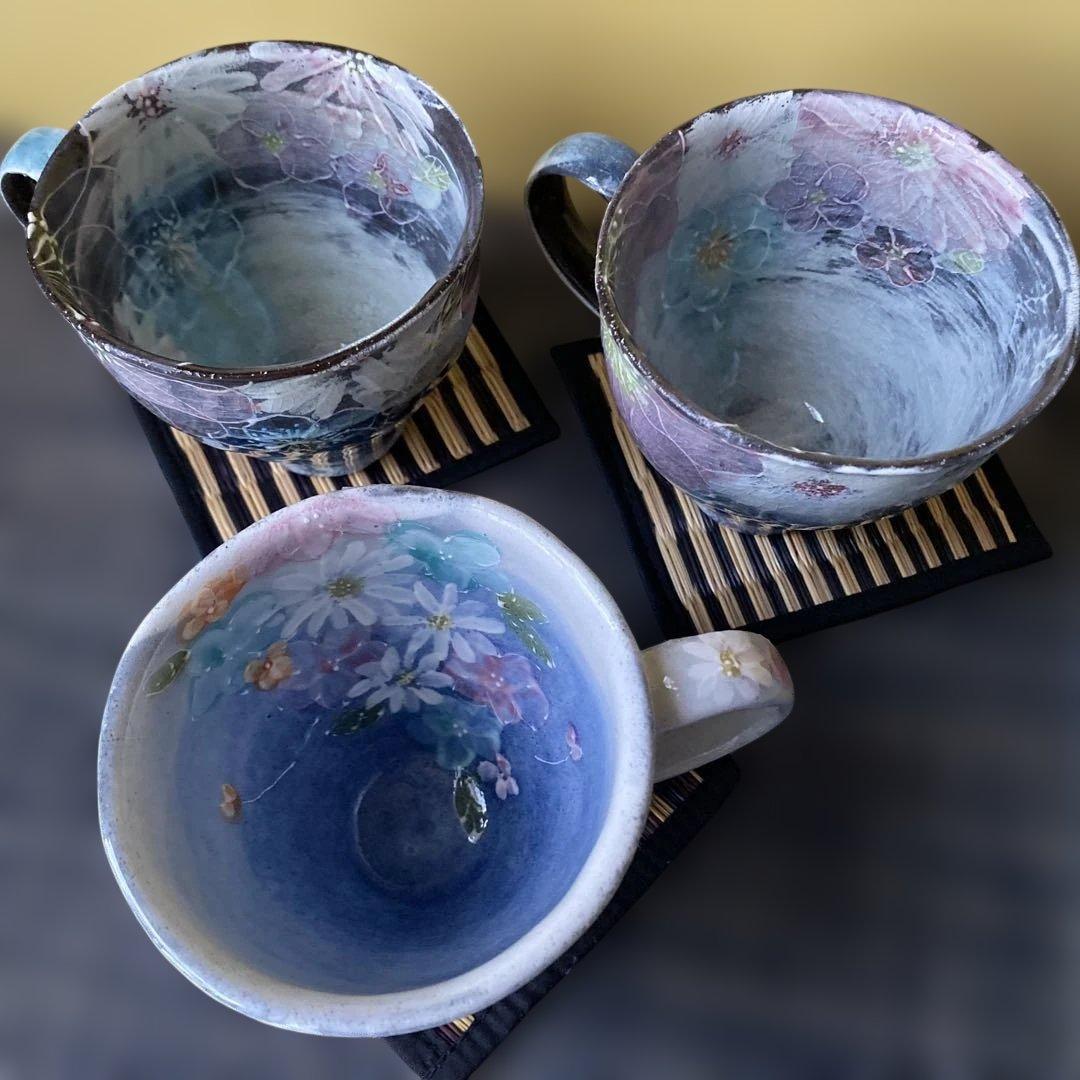 新品未使用　ゆずりは工房　ゆずりは　手書き　大人気マグカップ　三個