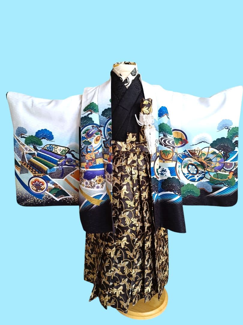 白地に鷹☆５歳男の子七五三着物☆