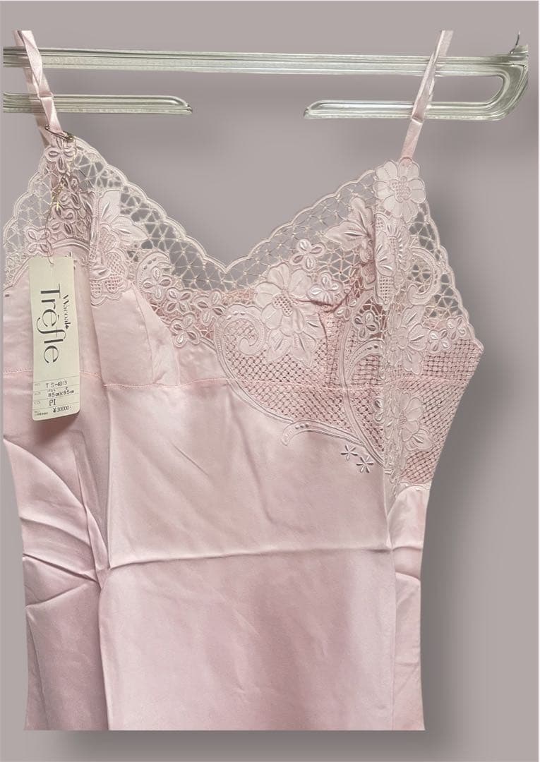 タグ付未使用】ワコール Trefleスリップ 85-95 ピンクレース絹100