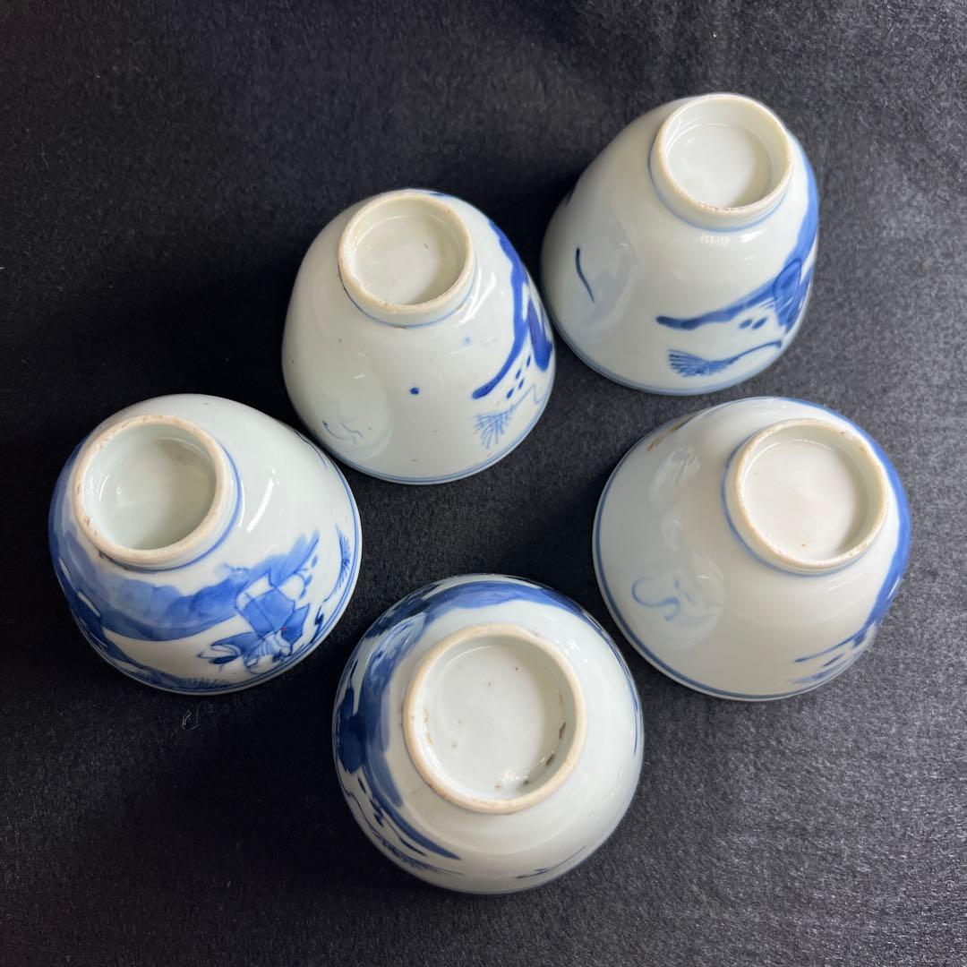 中国清時代　青花人物画煎茶碗5客　口径約7㎝　東Y8-0205☆2Fトヒカ