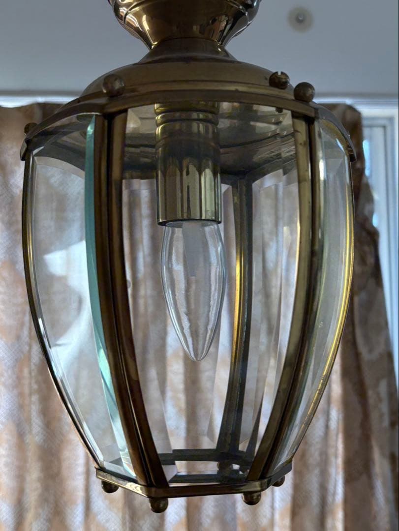 フランスアンティーク 六角形 ランタン型 真鍮 ペンダントランプ 吊り下げ式