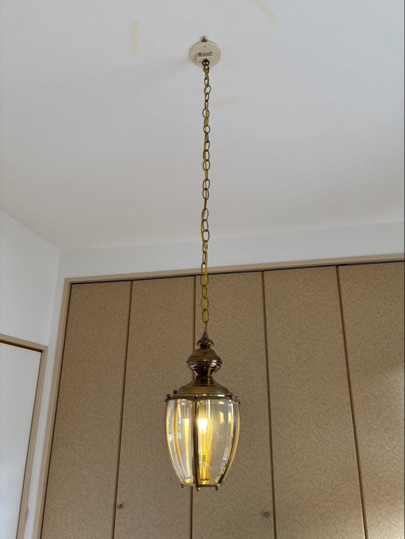 フランスアンティーク 六角形 ランタン型 真鍮 ペンダントランプ 吊り下げ式