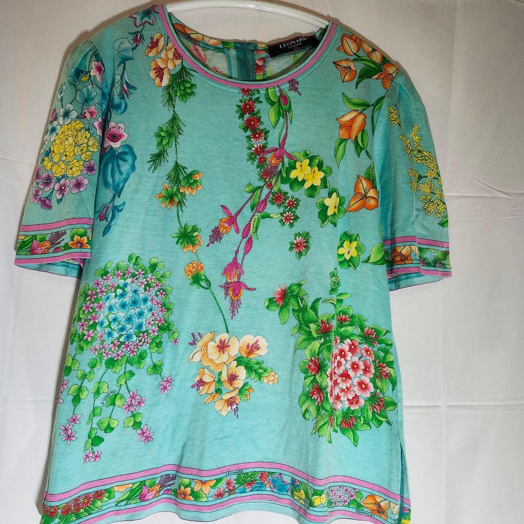 ☆夢月☆　レオナール　ミントグリーン　花柄 　フラワー　半袖トップス