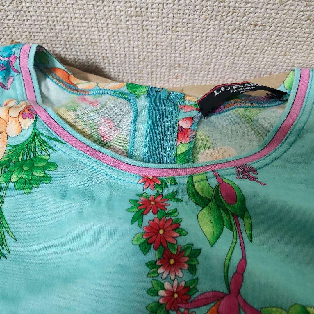 ☆夢月☆　レオナール　ミントグリーン　花柄 　フラワー　半袖トップス