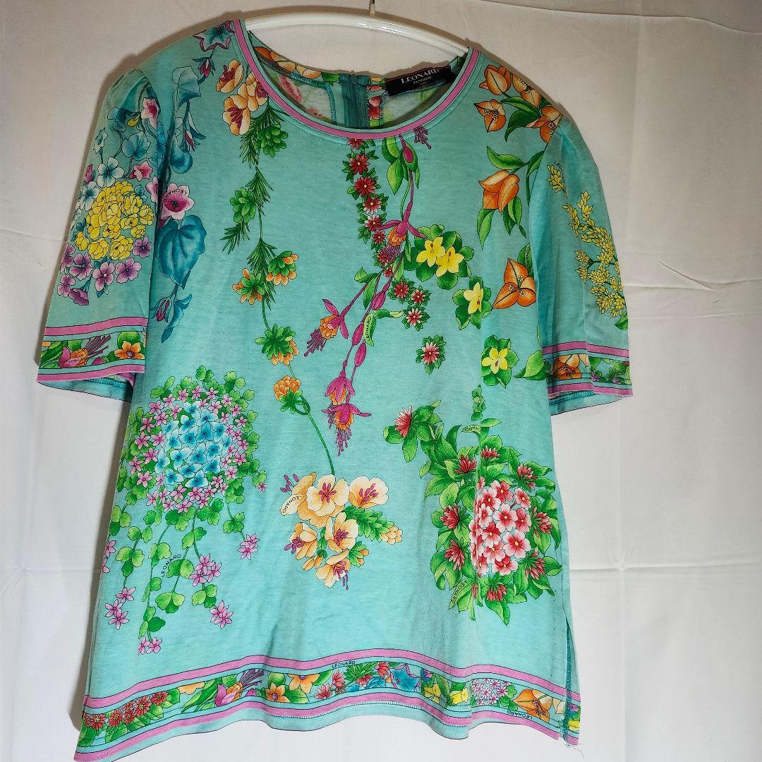 ☆夢月☆　レオナール　ミントグリーン　花柄 　フラワー　半袖トップス