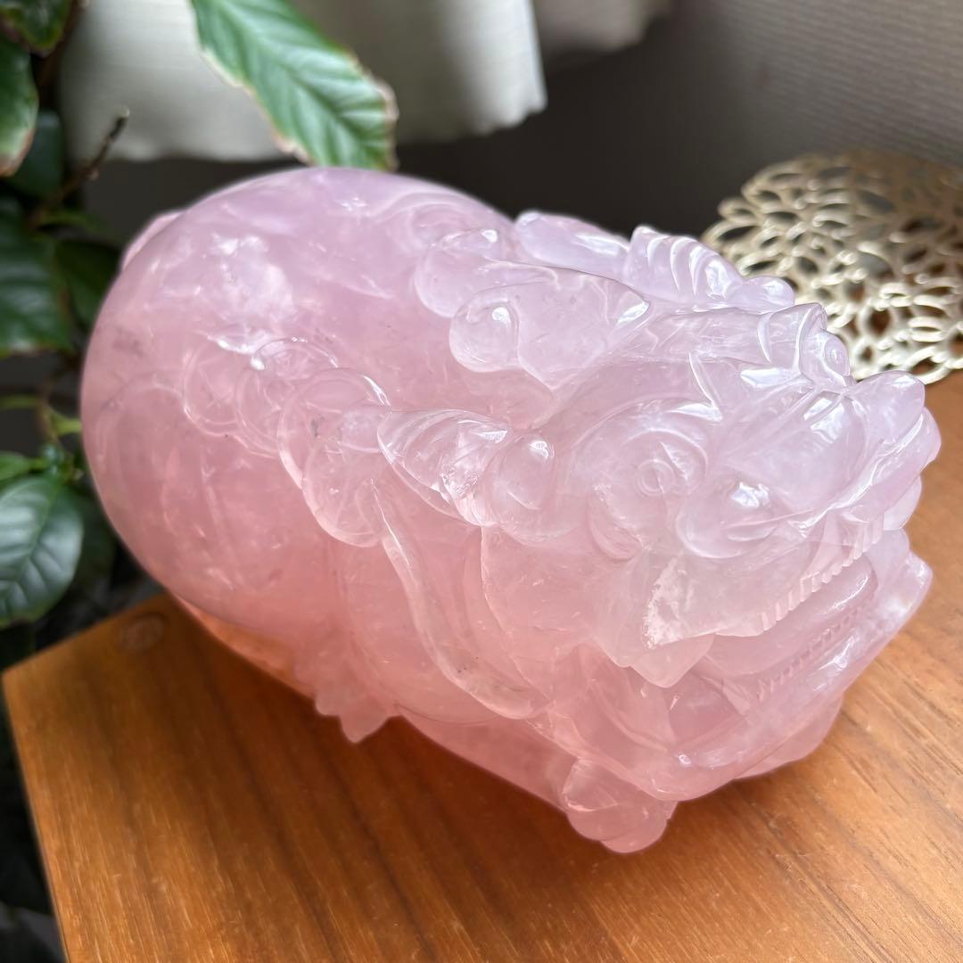 大型サイズ 天然石ローズクォーツ 貔貅（ひきゅう）置物2.8kg