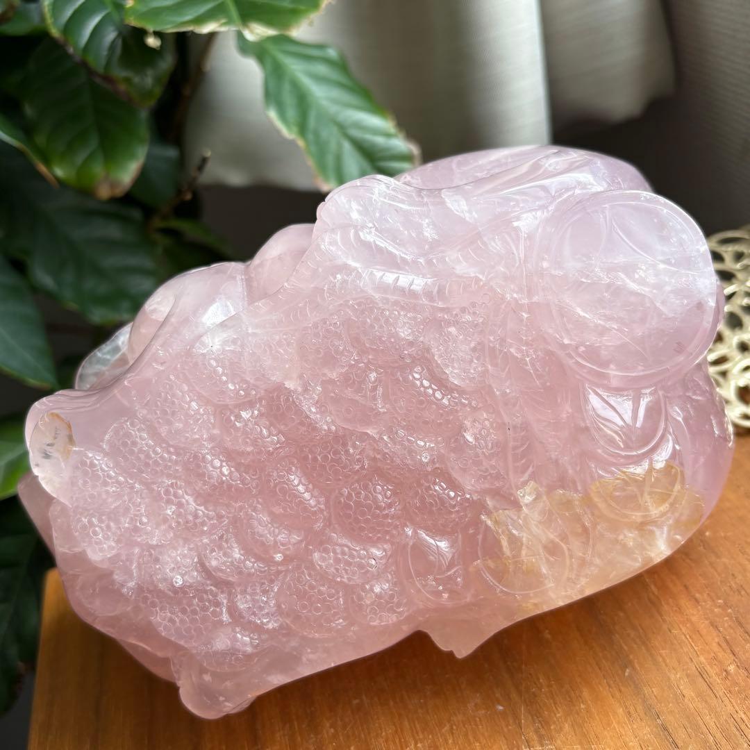大型サイズ 天然石ローズクォーツ 貔貅（ひきゅう）置物2.8kg