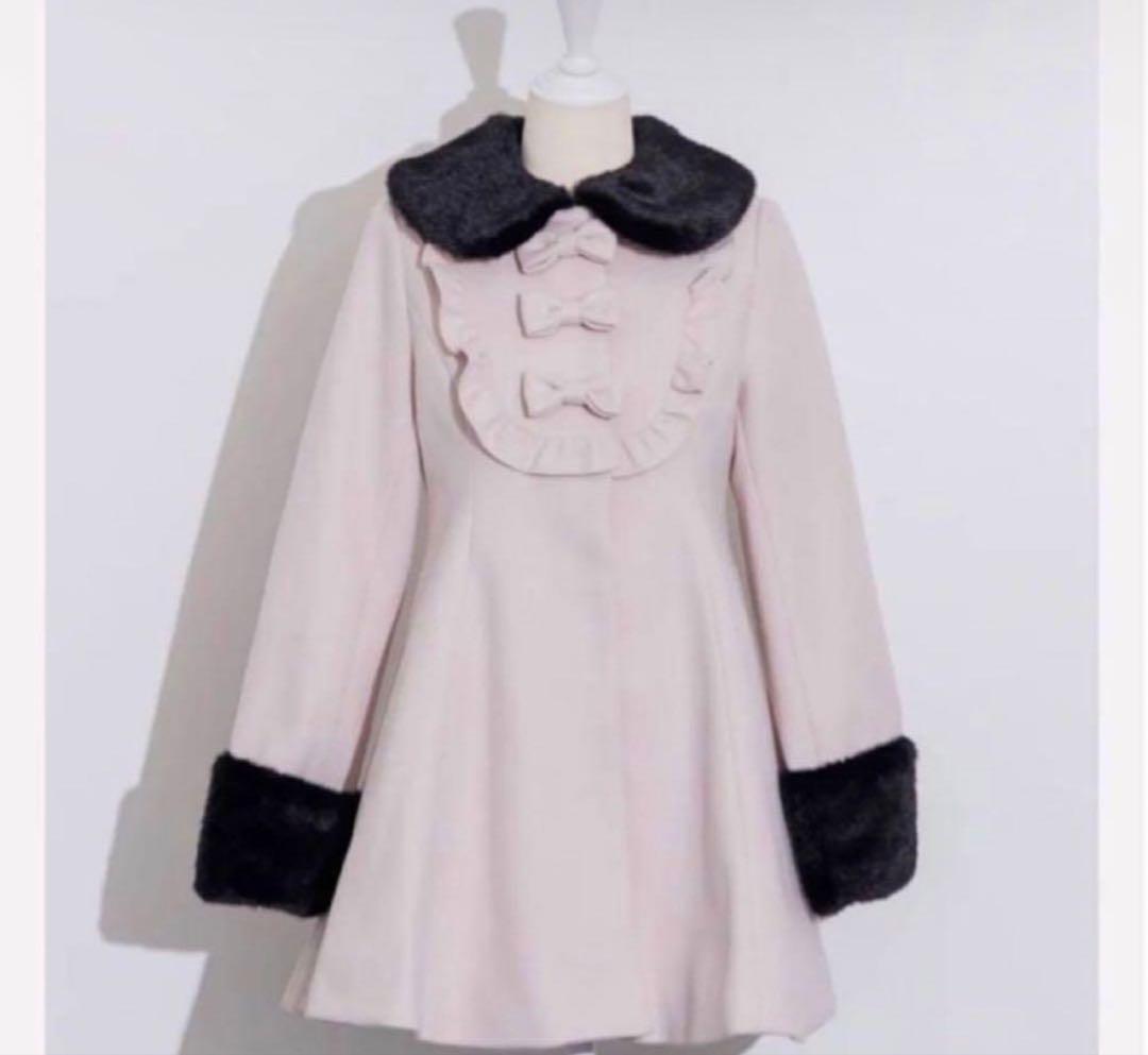 pium ヨークフリルリボンドーリーコート ピンク ブラック