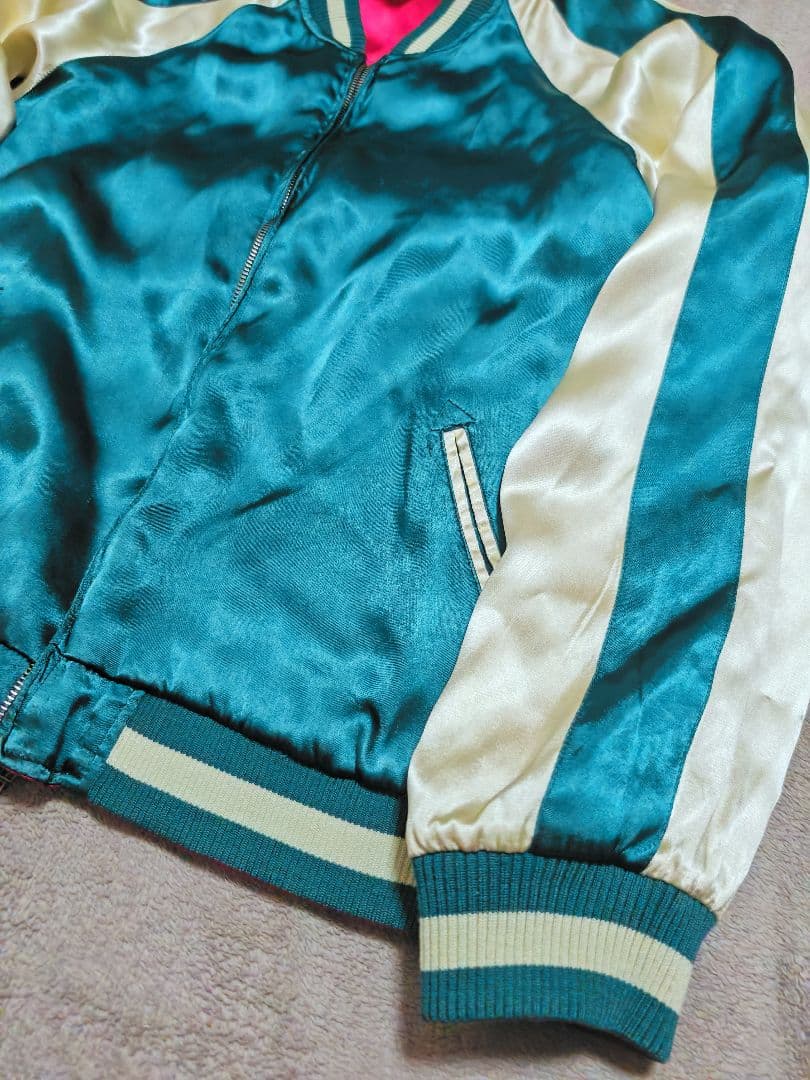 華鳥風月 美品 ２面用 日本限定 虎龍ワシ スカジャン 100%silk