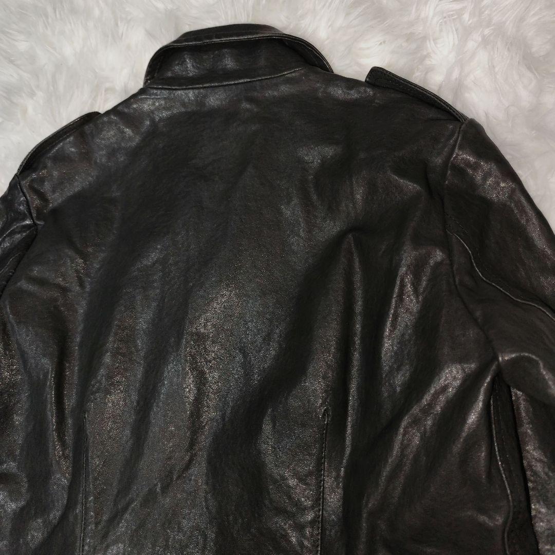 AKM　黒ラムレザー （羊革）シングルライダースジャケット・ラムレザージャケット
