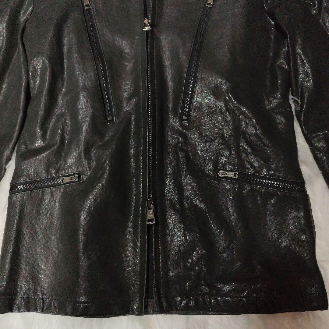 AKM　黒ラムレザー （羊革）シングルライダースジャケット・ラムレザージャケット