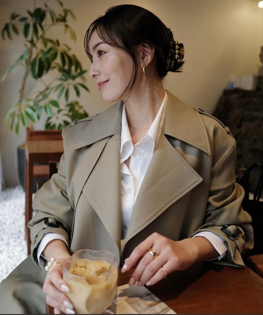 【美品】 anuans ウールギャバジントレンチコート