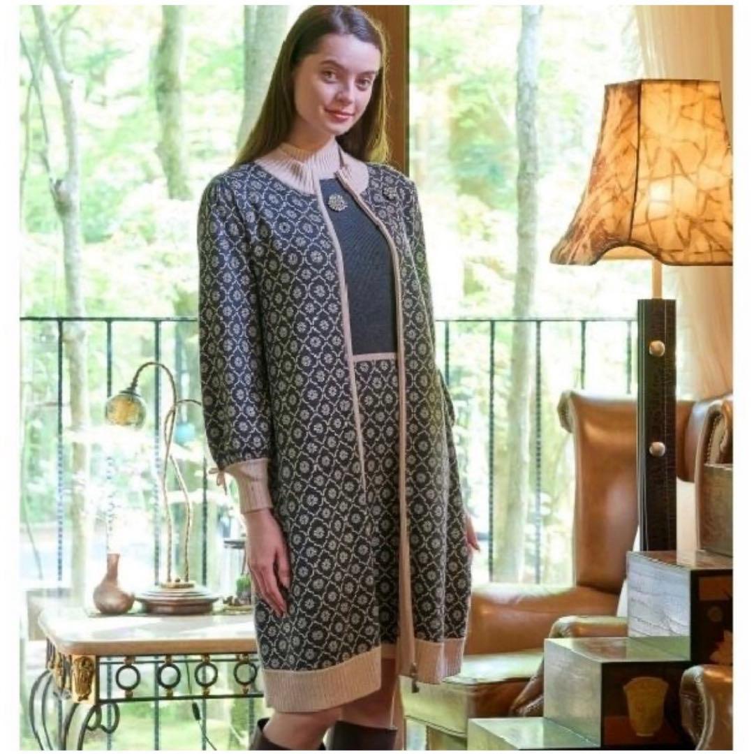 Super Beauty ジップアップニットコート、羽織物　L 11号　黒白