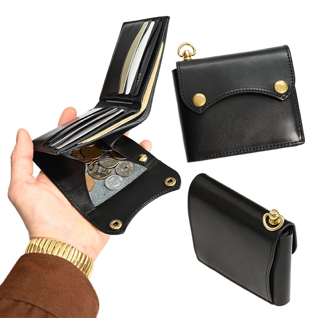 牛革コンパクトトラッカーウォレット レザーブラック カウハイド ミニショート財布