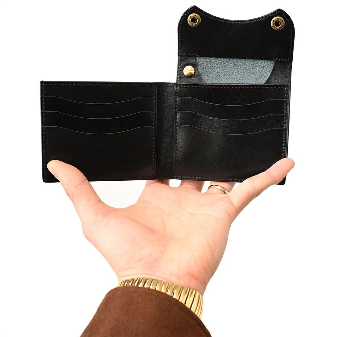 牛革コンパクトトラッカーウォレット レザーブラック カウハイド ミニショート財布