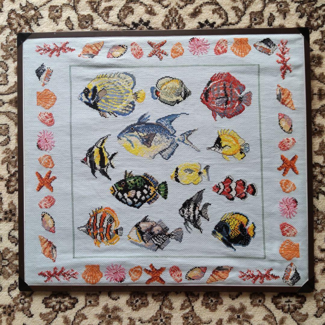 クロスステッチ完成品　魚