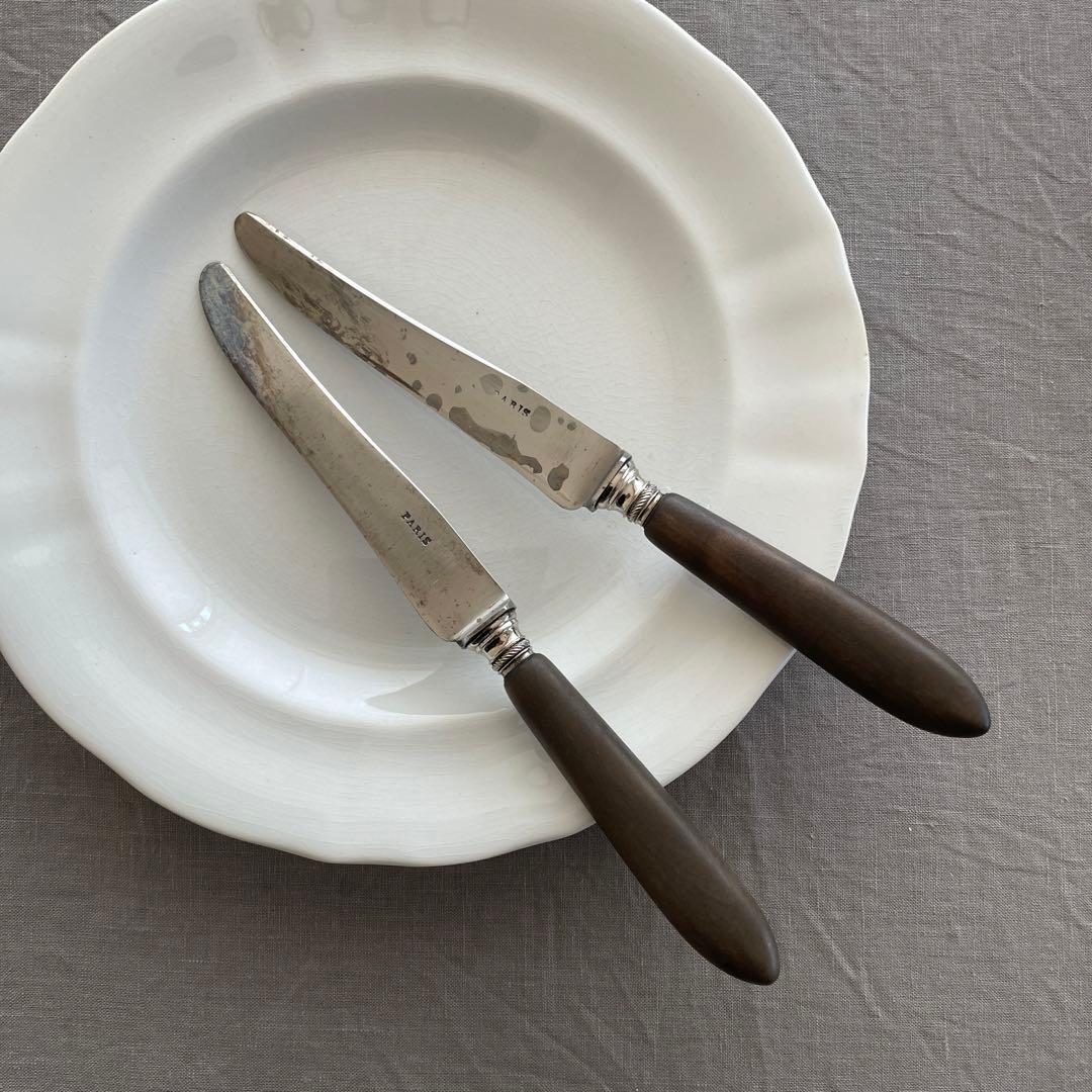 フレンチアンティーク　黒檀　エボニー　ディナーナイフ　2本セット