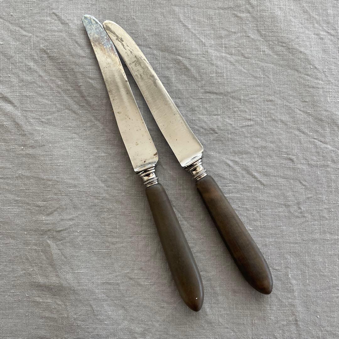 フレンチアンティーク　黒檀　エボニー　ディナーナイフ　2本セット
