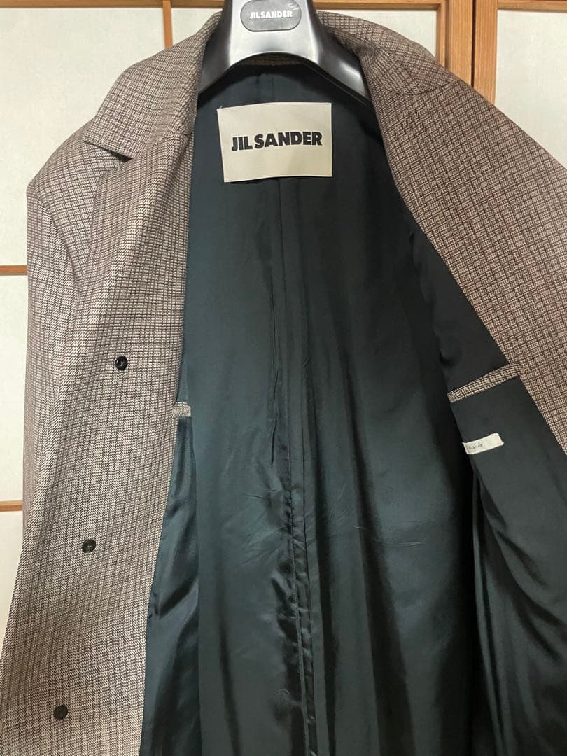 JIL SANDER チェック柄 ロングチェスターコート　48