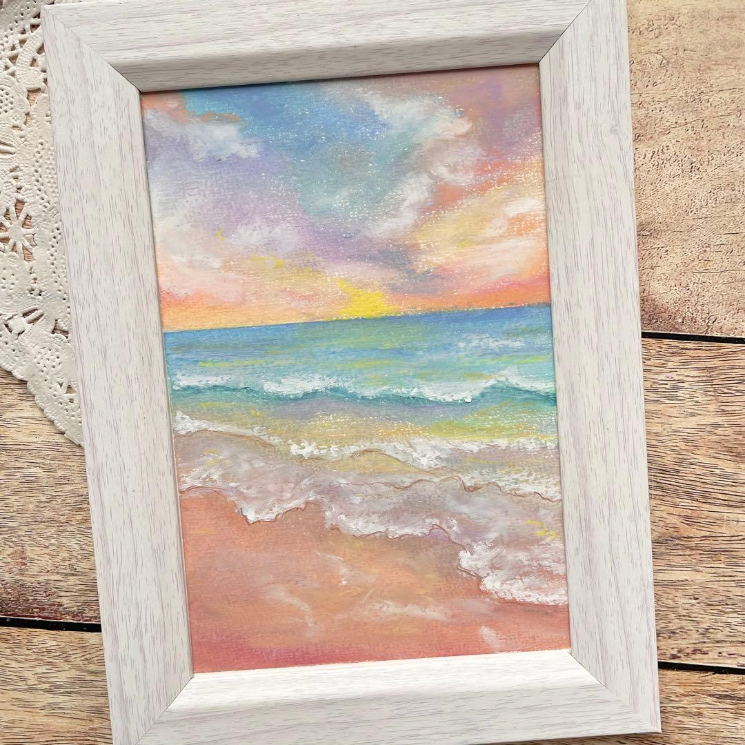 オイルパステル画　春の海④ 2026 海の絵　ご予約品