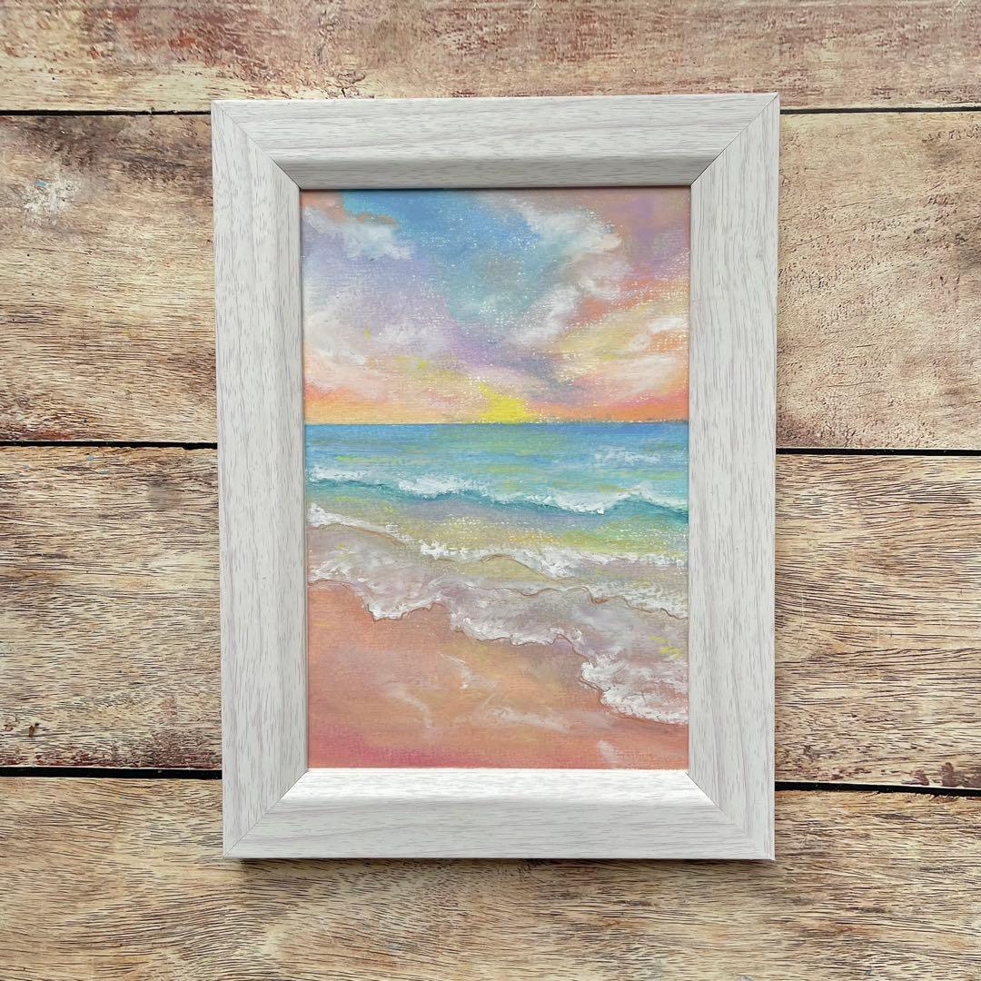 オイルパステル画　春の海④ 2026 海の絵　ご予約品