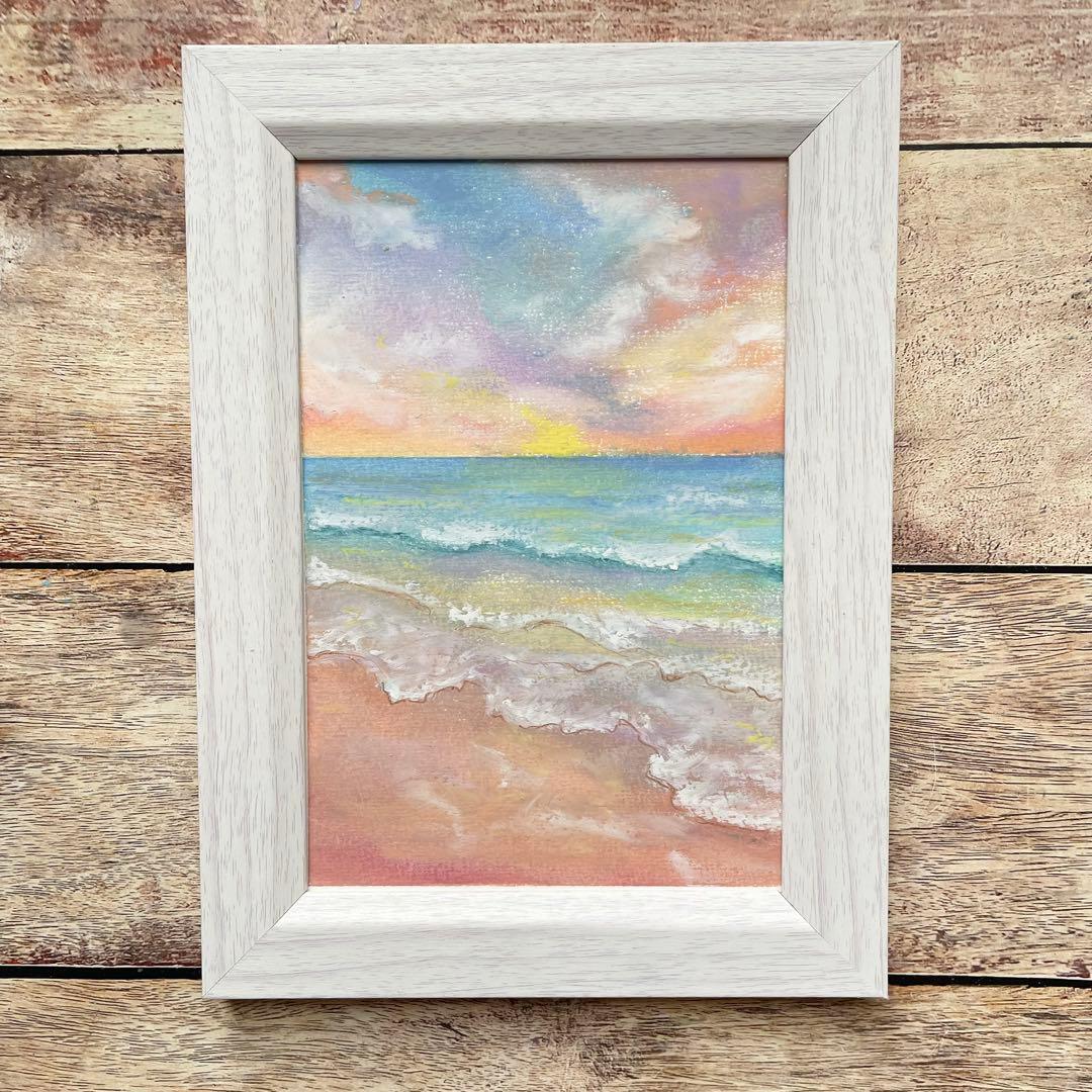 オイルパステル画　春の海④ 2026 海の絵　ご予約品