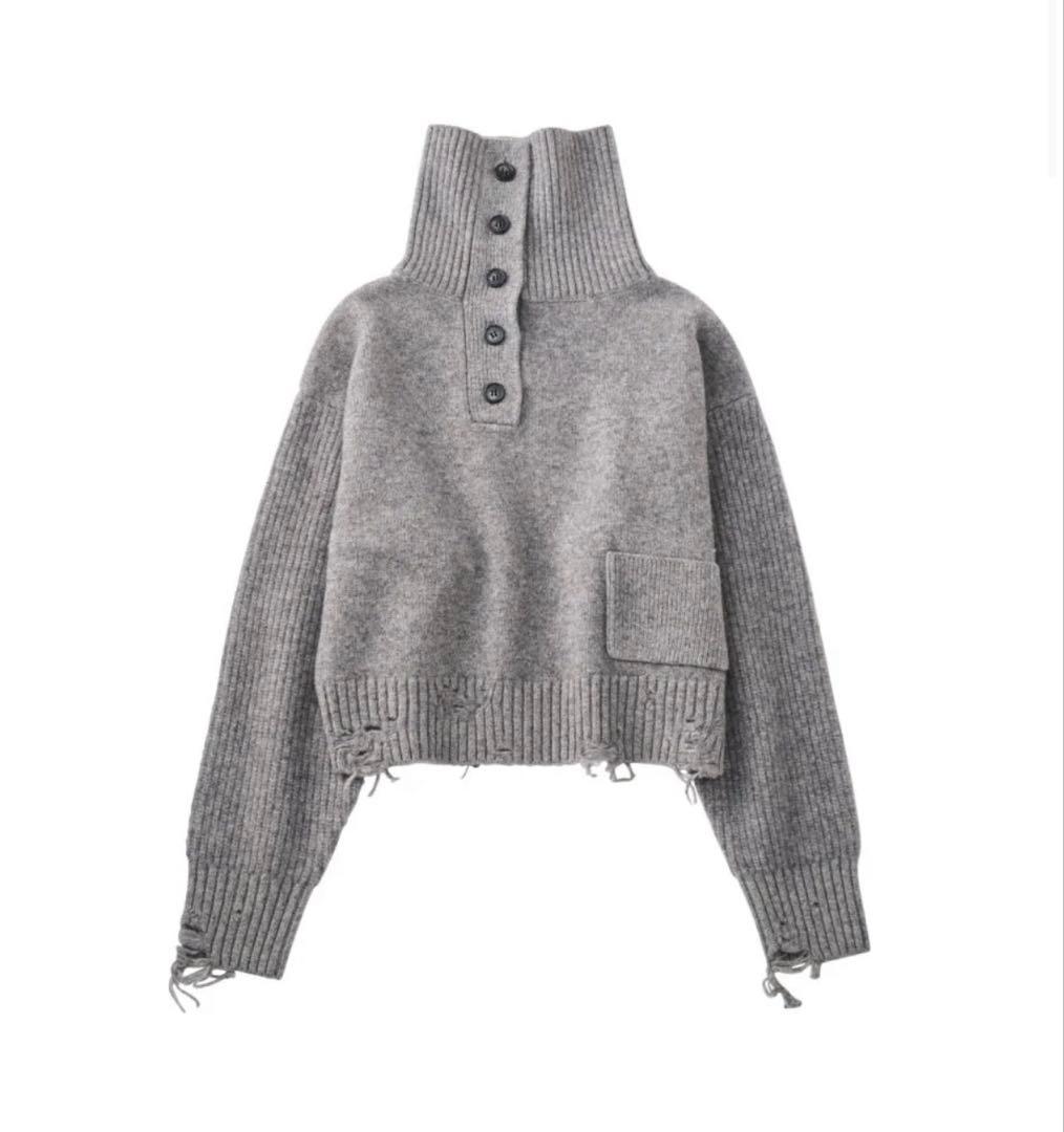 【knuth marf】buttoned high-neck knit/gray