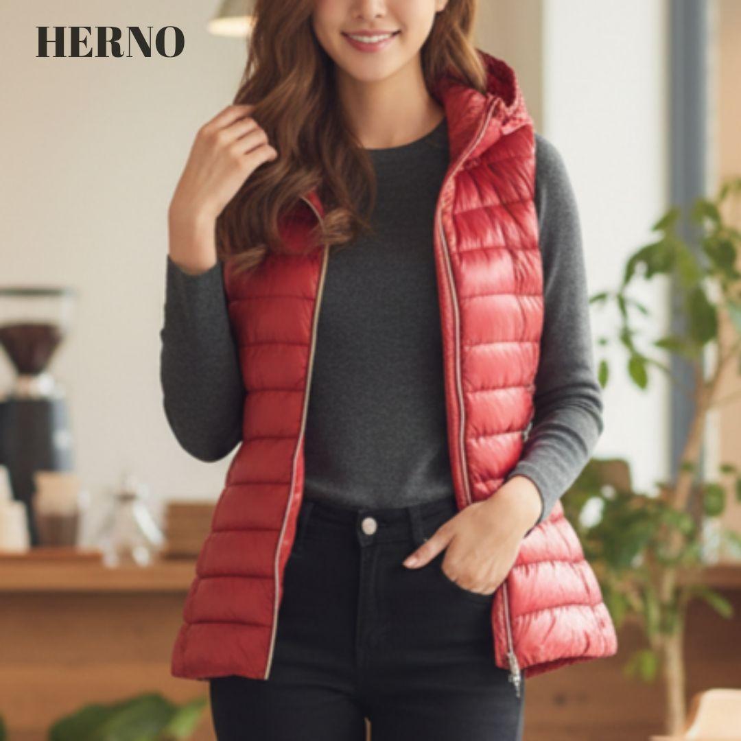 【未使用級】Hernoフード付きライトダウンベストロング丈赤48XXLサイズ