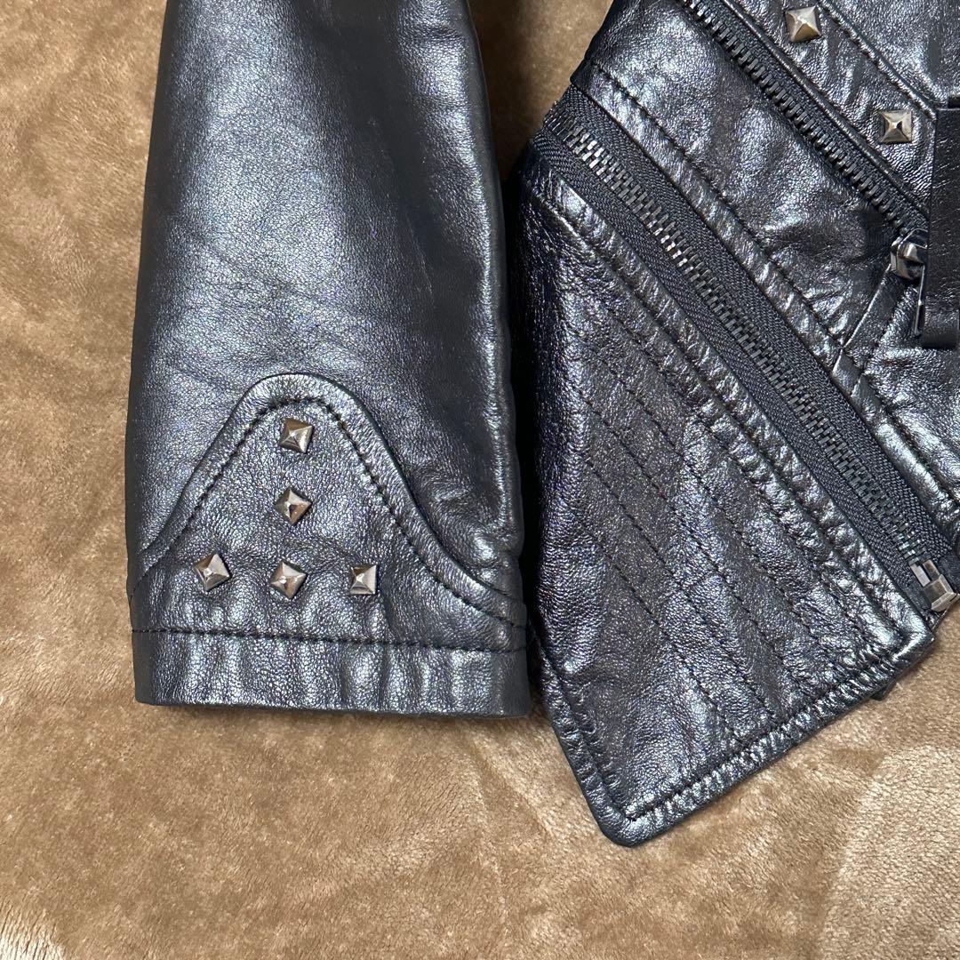 スタッズ付きブラックライダースジャケット 本革 ブラック パンク