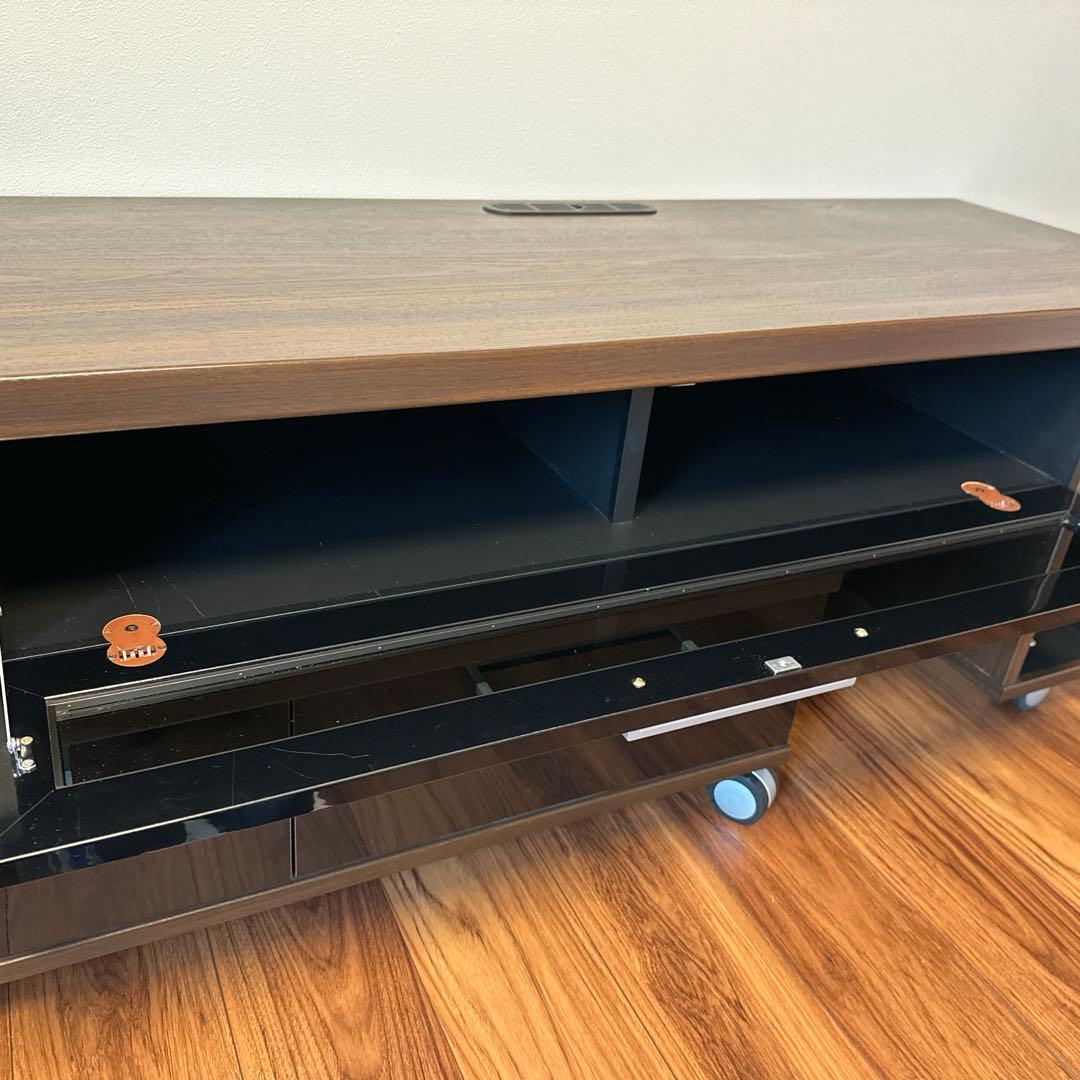 NOCE ダークブラウン テレビ台 キャスター付 二段の伸縮可能 引き出し2つ