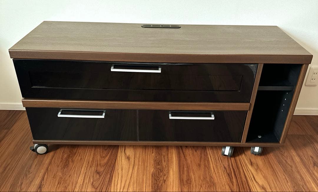 NOCE ダークブラウン テレビ台 キャスター付 二段の伸縮可能 引き出し2つ