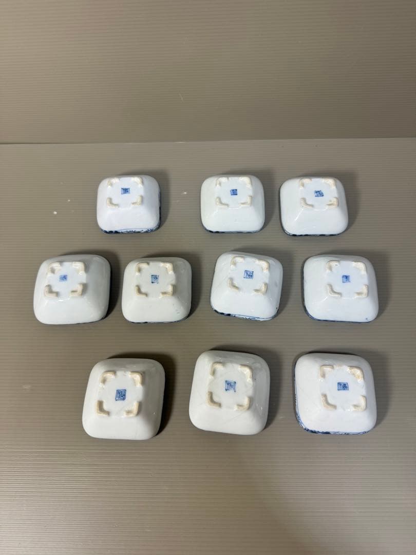 2223 九谷焼　角福　染付山水　小鉢　10客　時代物