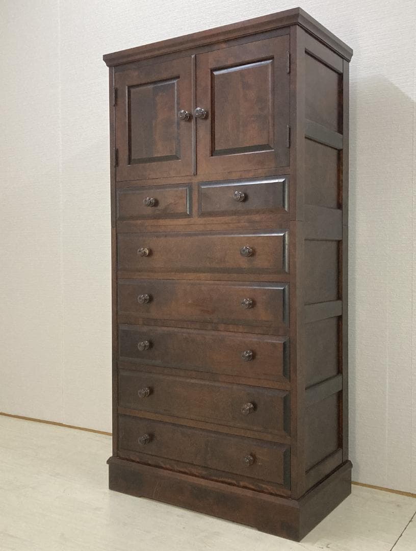 北海道民芸家具 7段チェスト 整理箪笥 ハイチェスト 収納家具　樺材