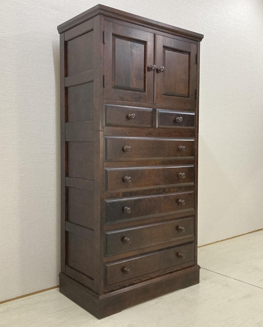 北海道民芸家具 7段チェスト 整理箪笥 ハイチェスト 収納家具　樺材