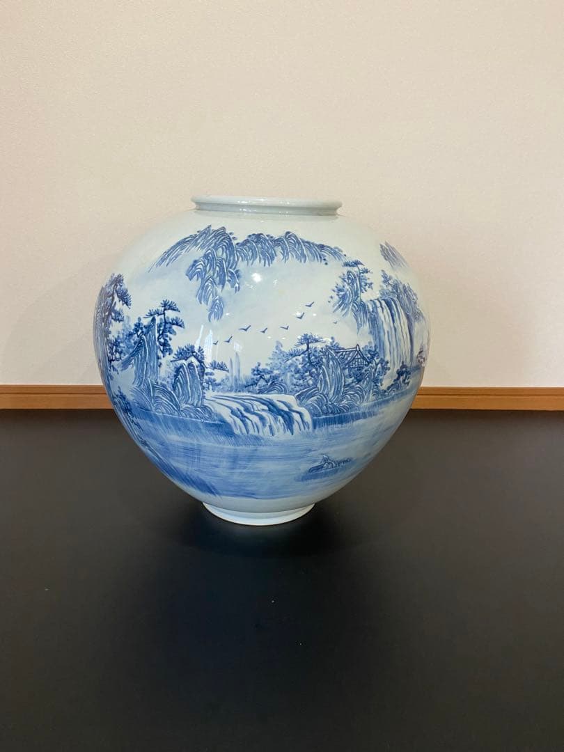 白磁　投入れ花器　1尺3寸　山水図大壺　太盛陶窯