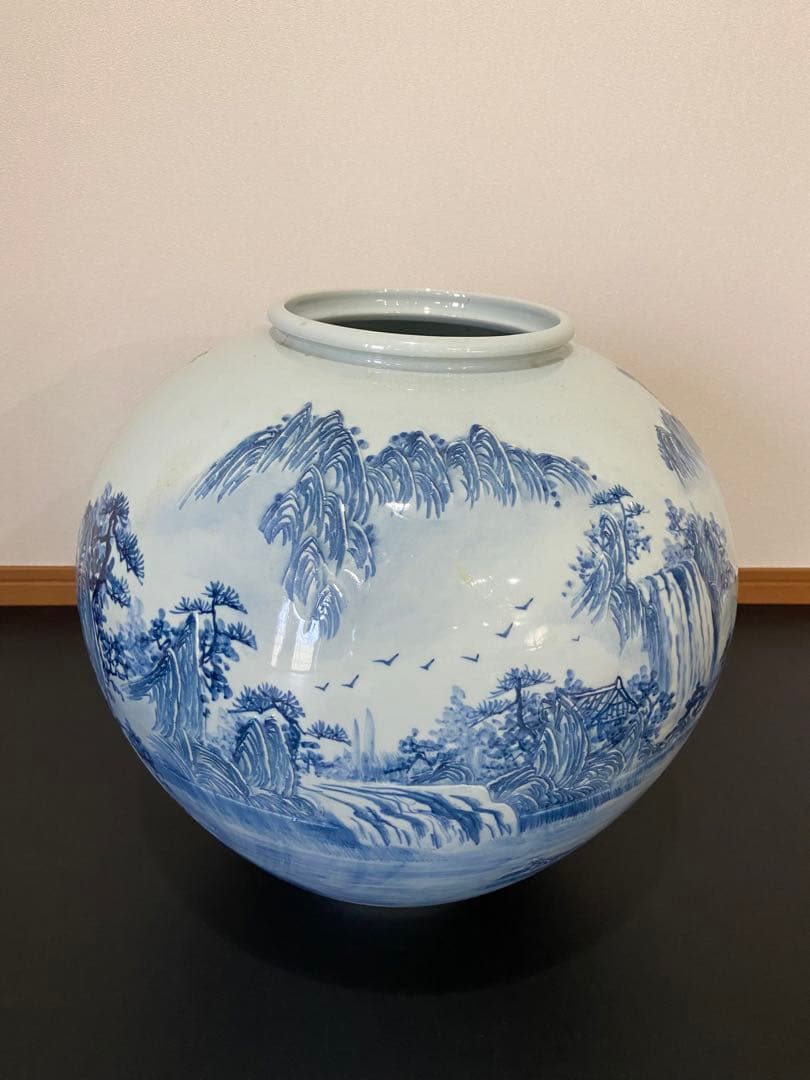 白磁　投入れ花器　1尺3寸　山水図大壺　太盛陶窯
