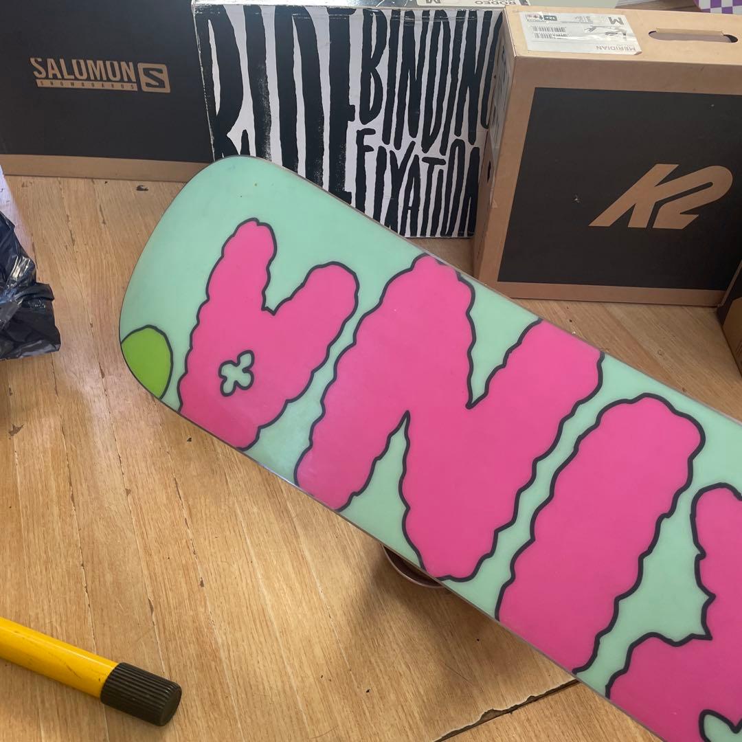 SABRINA×RIDE　サブリナ　バイン付スノーボードセット　スヌーピーコラボ