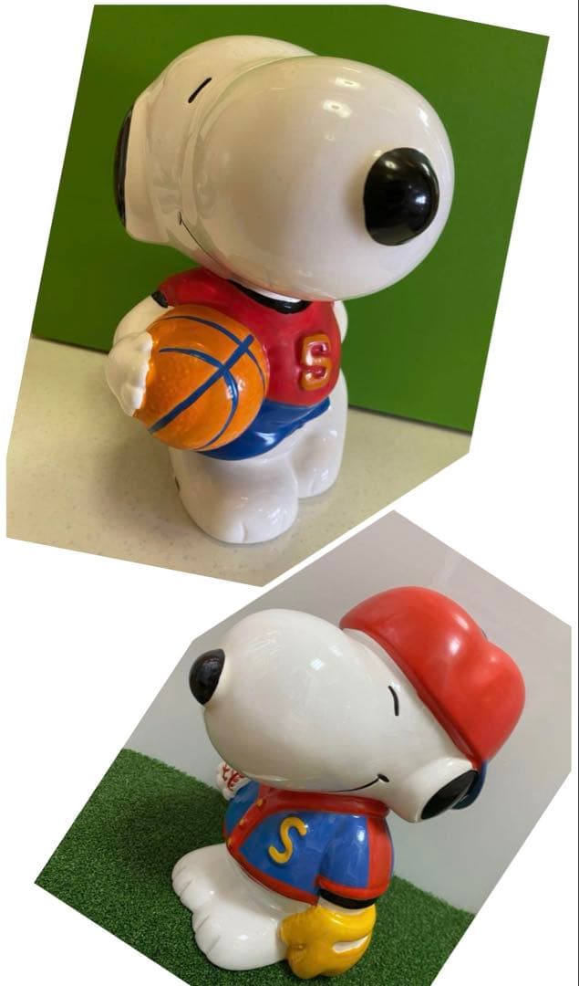 スヌーピー貯金箱陶器　大サイズ　置物　インテリア　野球フィギュア2点セット