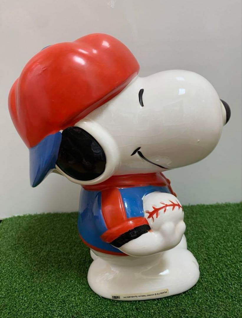 スヌーピー貯金箱陶器　大サイズ　置物　インテリア　野球フィギュア2点セット