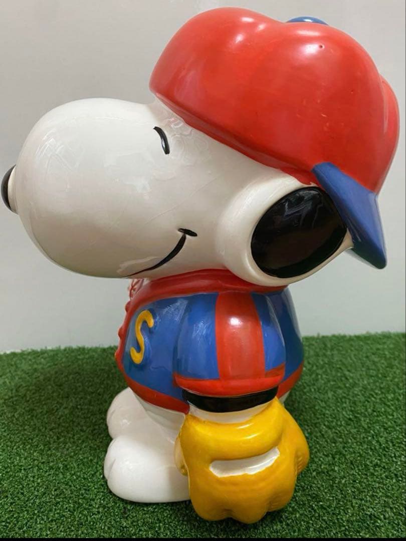 スヌーピー貯金箱陶器　大サイズ　置物　インテリア　野球フィギュア2点セット