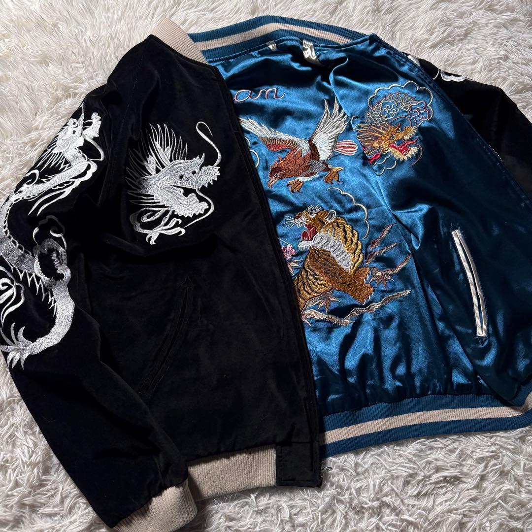 美品/希少✨SCRIPT 花旅楽団　スカジャン　リバーシブル　別珍　龍　虎　L