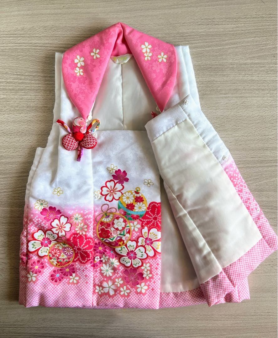 七五三 子供用着物フルセット 3歳 女の子 ふわふわファー襟付き 花柄 花うさぎ