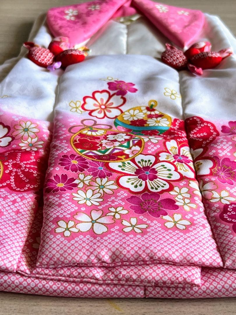 七五三 子供用着物フルセット 3歳 女の子 ふわふわファー襟付き 花柄 花うさぎ