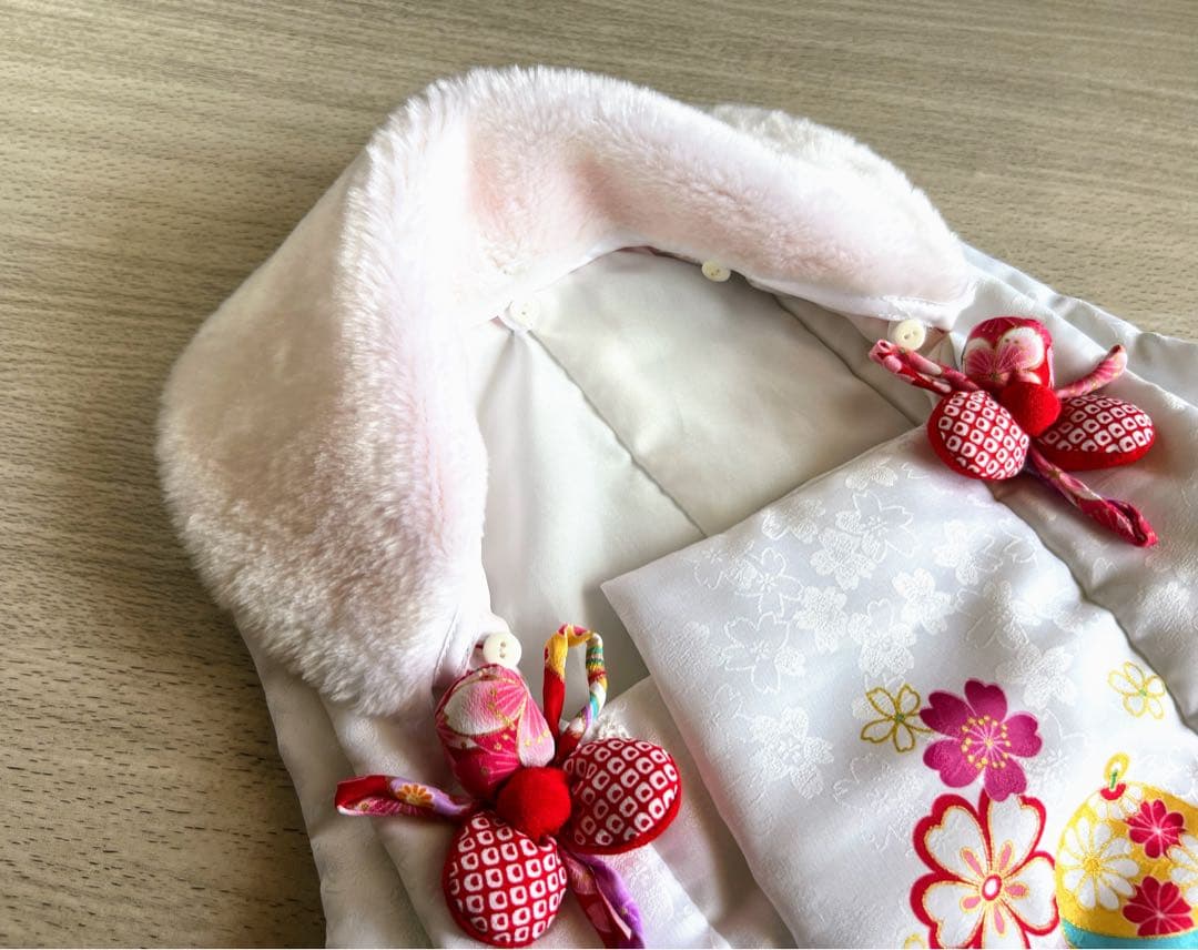 七五三 子供用着物フルセット 3歳 女の子 ふわふわファー襟付き 花柄 花うさぎ