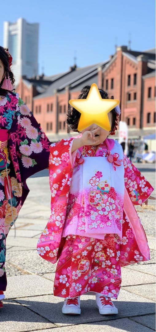 七五三 子供用着物フルセット 3歳 女の子 ふわふわファー襟付き 花柄 花うさぎ